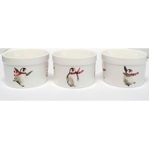 Ciroa Ramekins (3) Celebrate Christmas White Dancing Penguins in Scarves Holiday